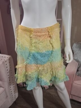 Pastel Multi-Color Ruffled Lace Skirt LAPOGEE     NWOT